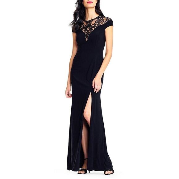 $179 Adrianna Papell Women Sequin Illusion Stretch Jersey Gown NWOT 14